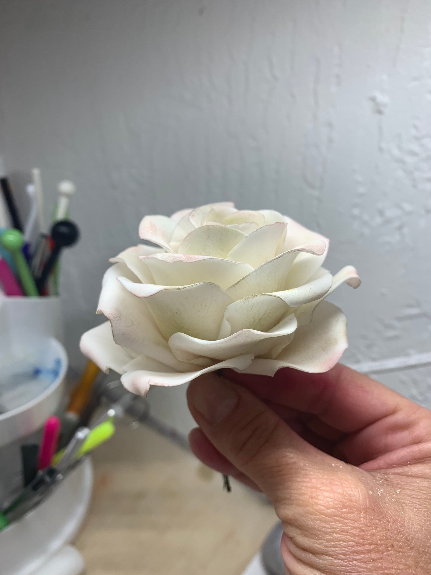 Edible Sugar Flower Cake Topper: Rose, Peony & Leaves Arrangement