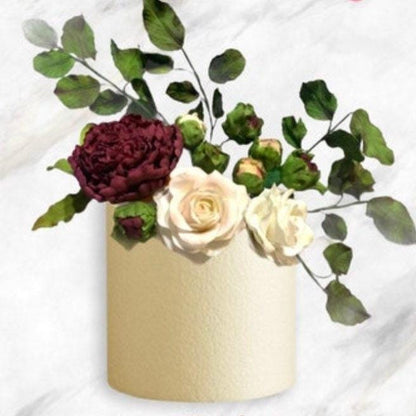Edible Sugar Flower Cake Topper: Rose, Peony & Leaves Arrangement