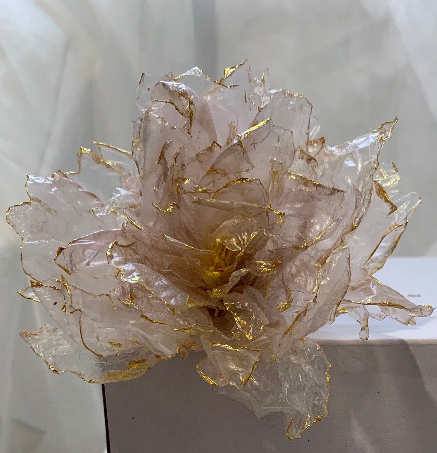 Handmade Rice Paper Peony Cake Topper: Edible Vegan Flower Decor