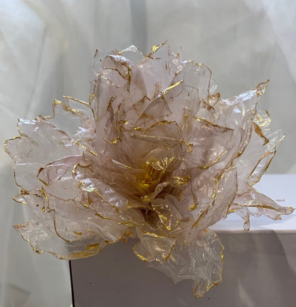 Handmade Rice Paper Peony Cake Topper: Edible Vegan Flower Decor