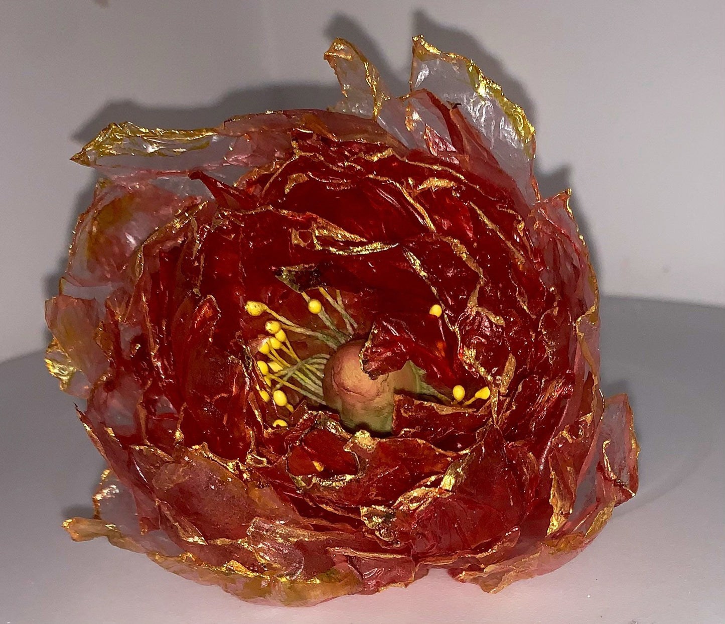 Handmade Rice Paper Peony Cake Topper: Edible Vegan Flower Decor