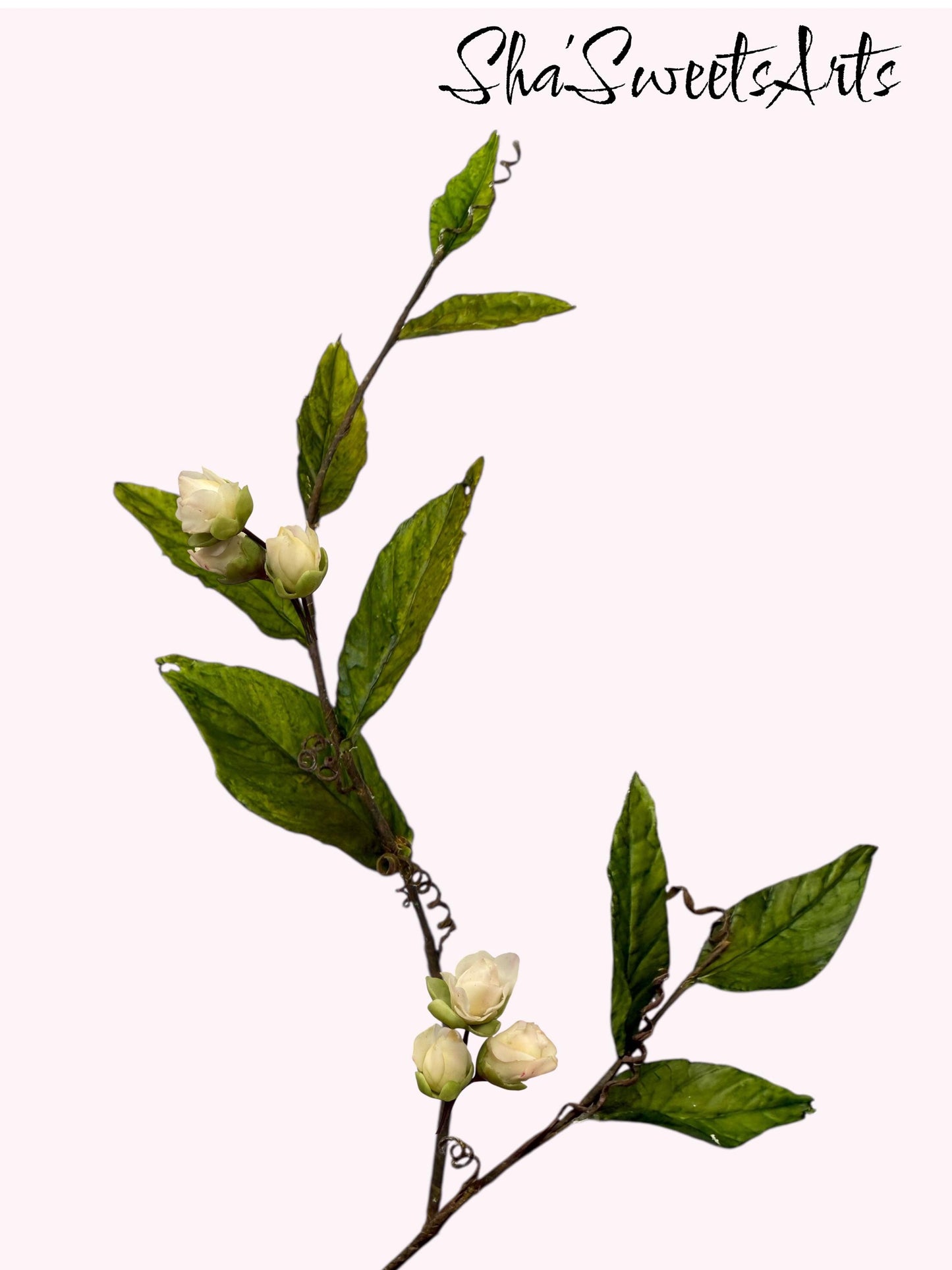Edible Sugar Flower Branch Spray, Cake Topper Greenery, 12" Long