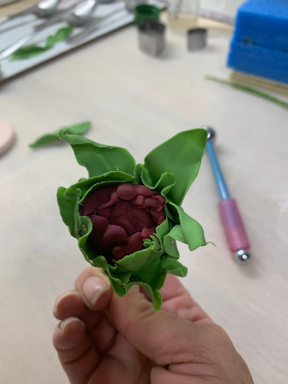 Edible Sugar Flower Cake Topper: Rose, Peony & Leaves Arrangement