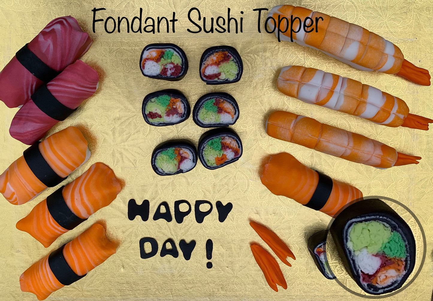 Handmade Edible Sushi Cake Topper, Fondant Sushi Decorations