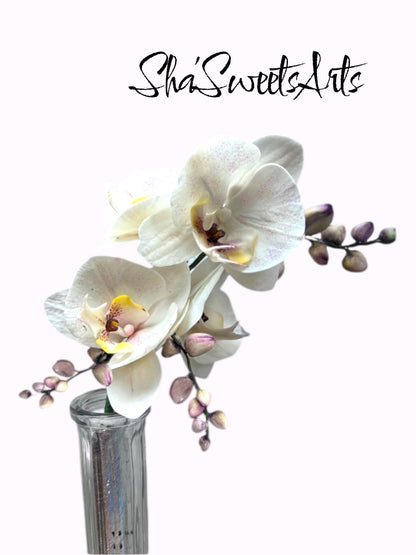 Edible White Orchids Branch Cake Topper, Flexible Vegan Paste Custom Flowers, for Wedding or Birthdays