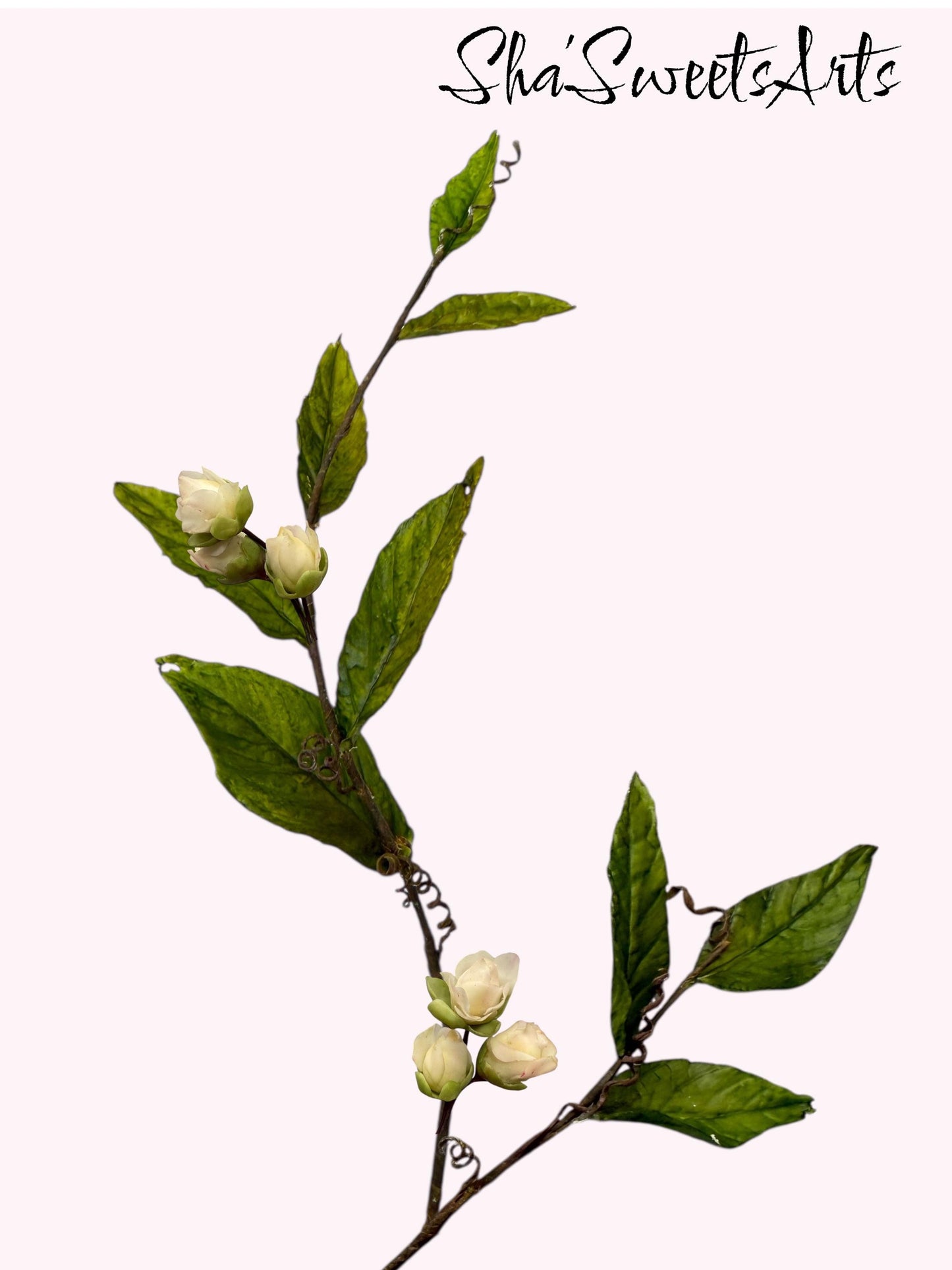 Edible Sugar Flower Branch Spray, Cake Topper Greenery, 12" Long