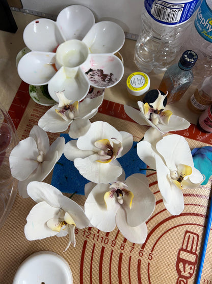 Edible White Orchids Branch Cake Topper, Flexible Vegan Paste Custom Flowers, for Wedding or Birthdays
