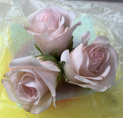 Edible Light Pink Sugar Roses, Handmade Flexible Paste Cake Toppers