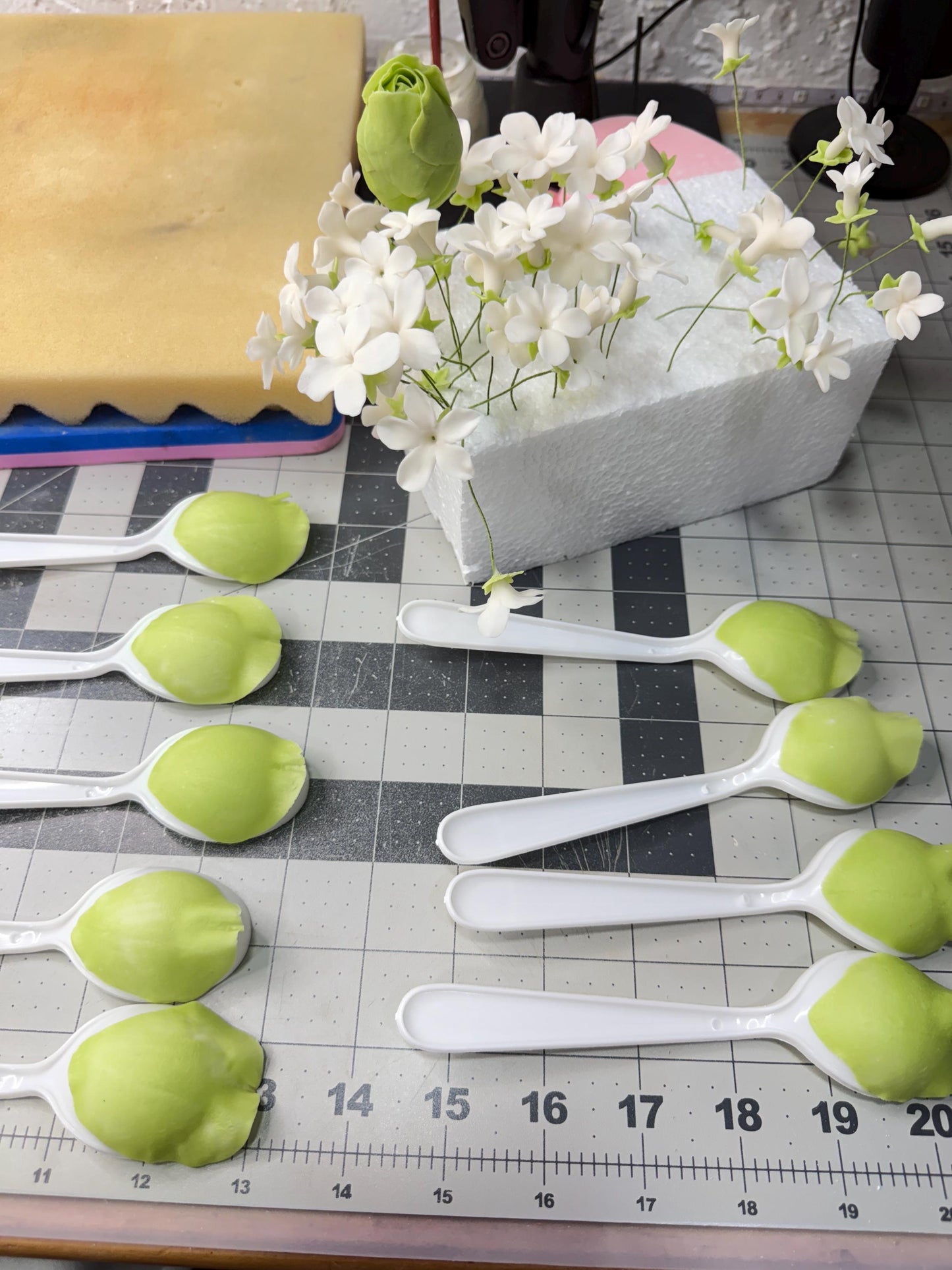 Edible Green Rose with Stephanoties Flowers, Cake Topper Arrangement, flexible Paste decorations/Gumepaste wedding and Birthday cake Topper