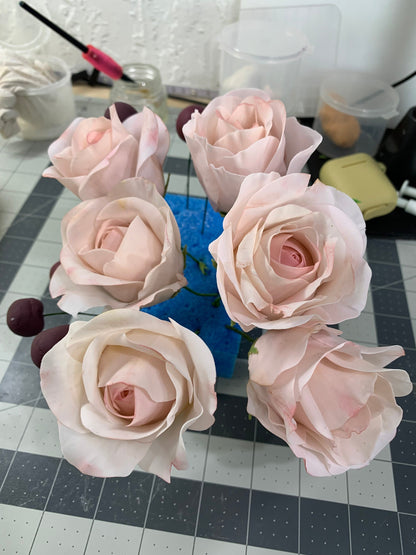 Edible Light Pink Sugar Roses, Handmade Flexible Paste Cake Toppers