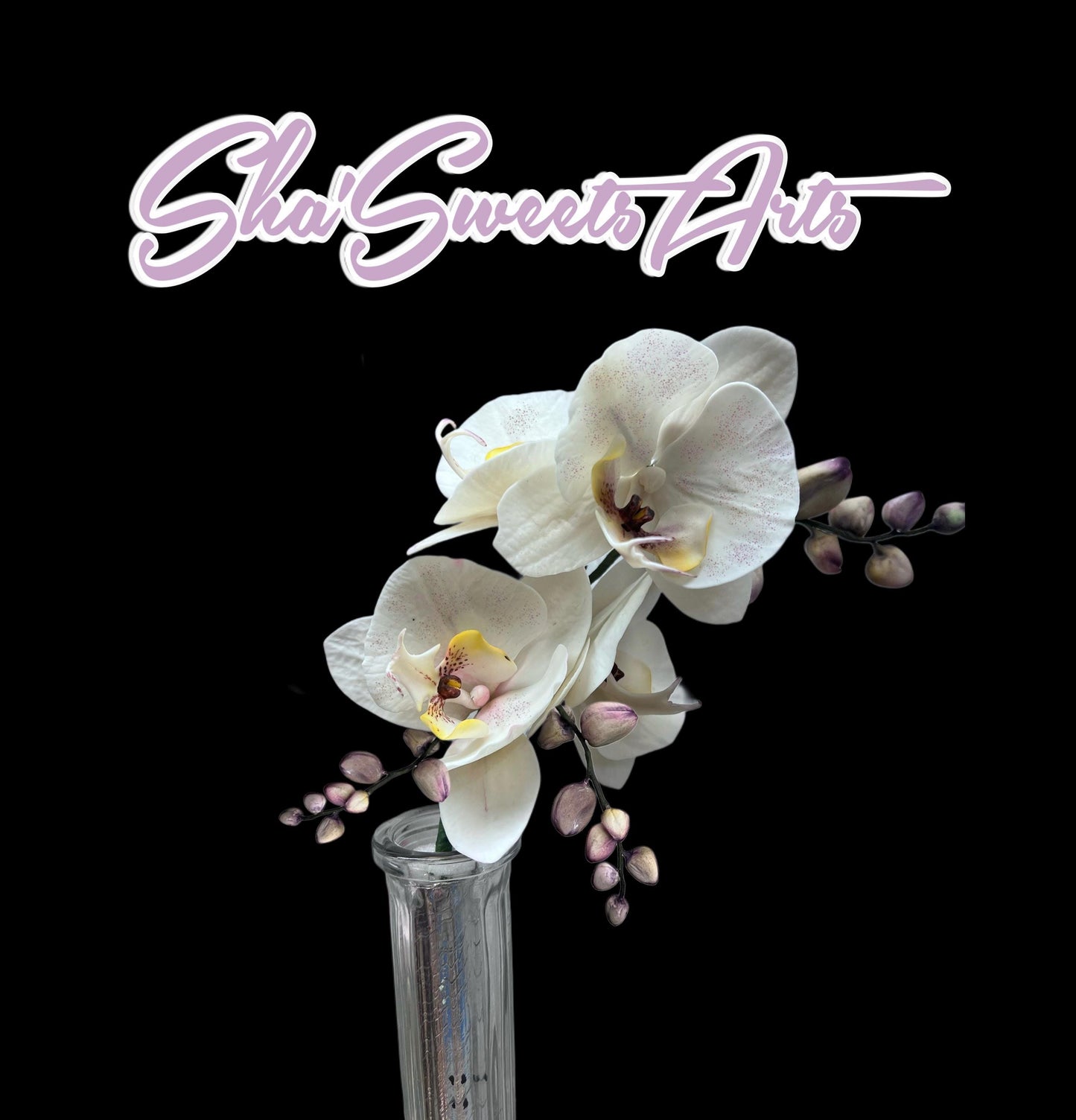 Edible White Orchids Branch Cake Topper, Flexible Vegan Paste Custom Flowers, for Wedding or Birthdays