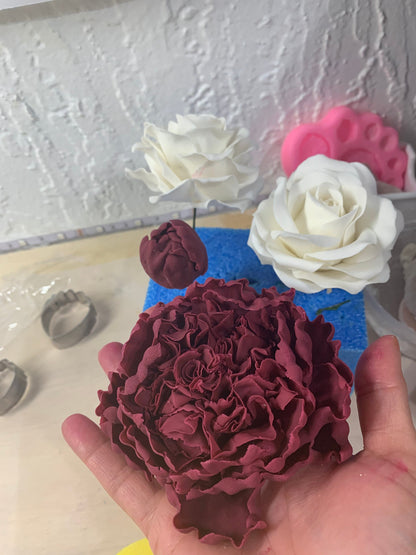 Edible Sugar Flower Cake Topper: Rose, Peony & Leaves Arrangement