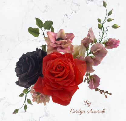 Edible Sugar Flower Cake Topper: Roses, Sweet Peas, Flexible Paste