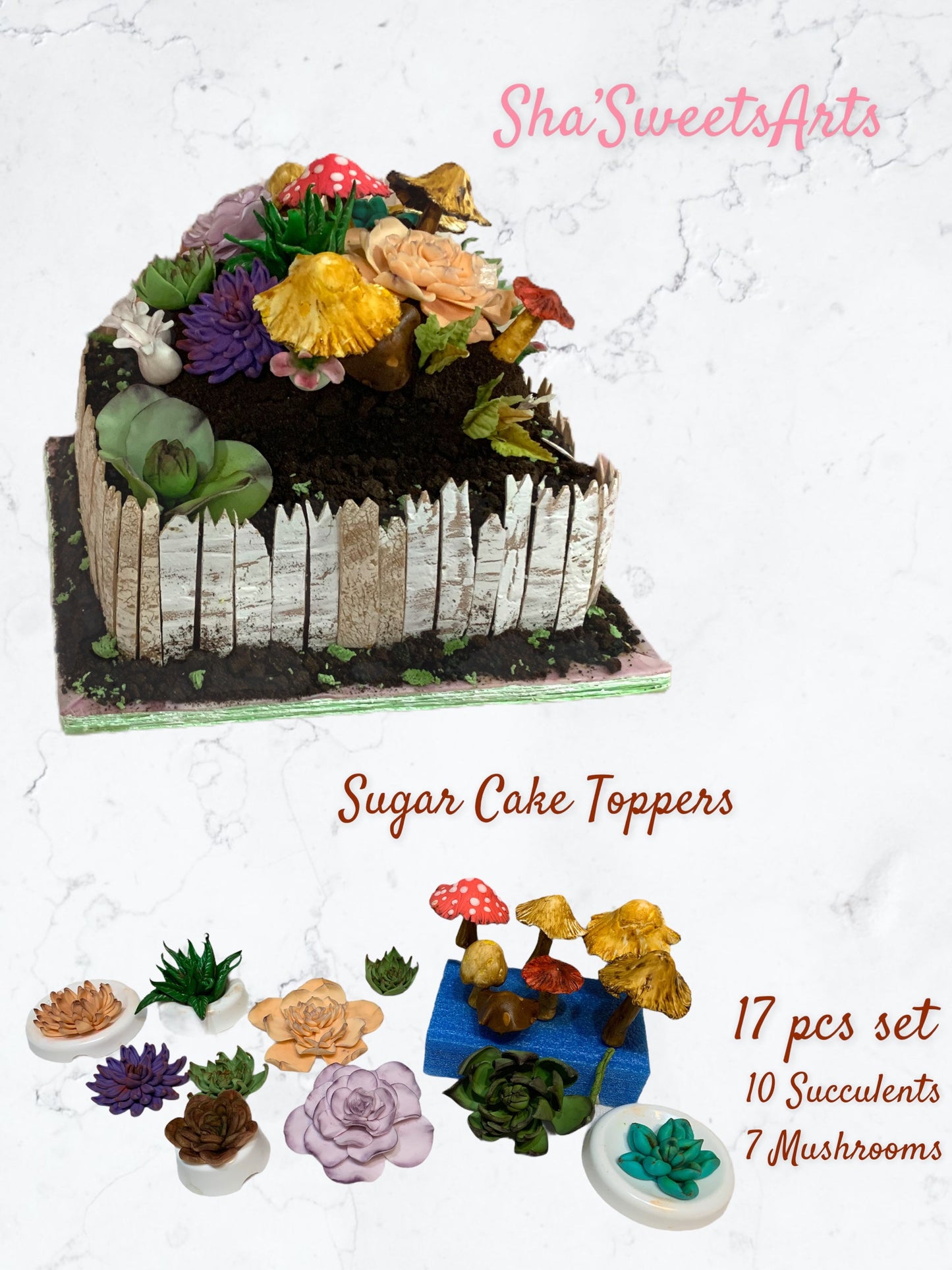 Edible Succulent Cake Toppers: Gum Paste Flowers, Wedding Cake Decorations