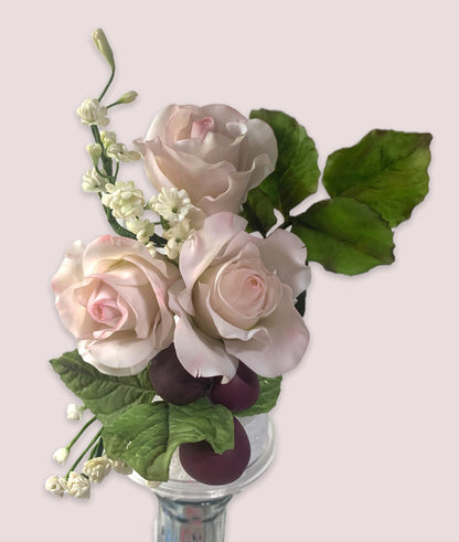 Edible Rose Cake Topper: Flexible Vegan Paste Sugar Flower Arrangement